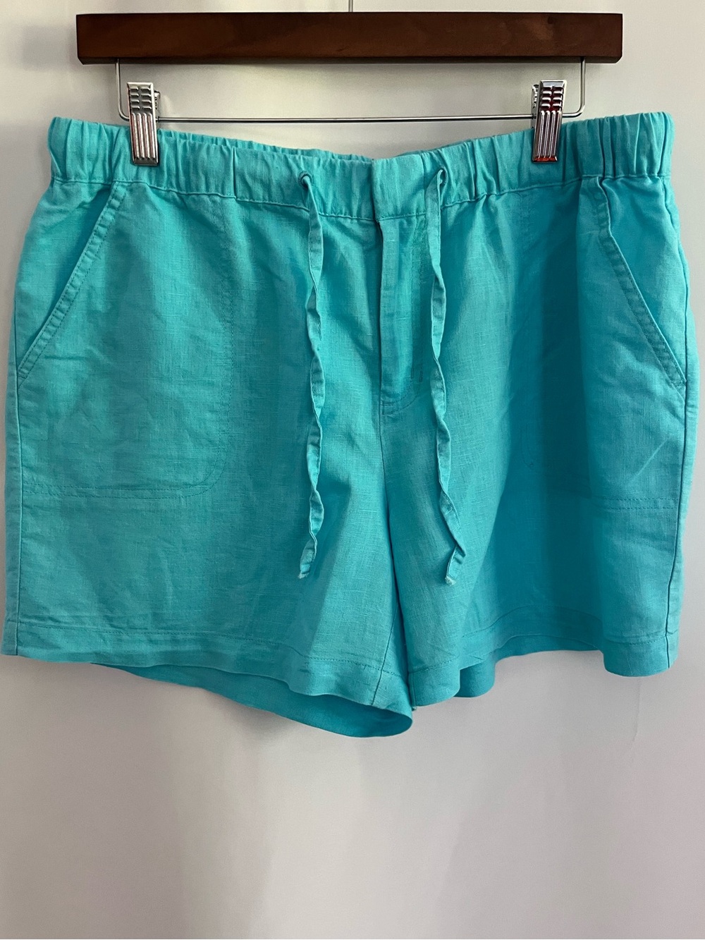 Liz Claiborne Turquoise Drawstring Linen-Blend Shorts